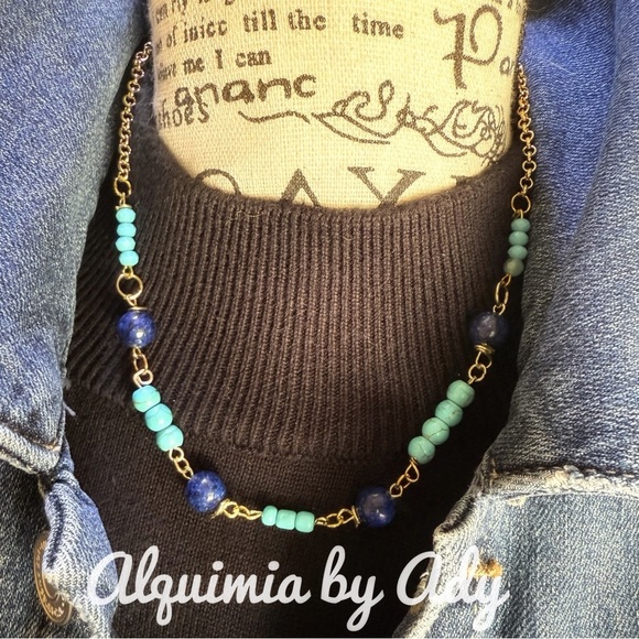 Alquimia Blue and Gold Beaded Necklace